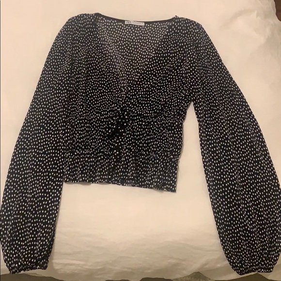 Zara Tops - Zara Pleated Polka Dot Long Sleeve Top